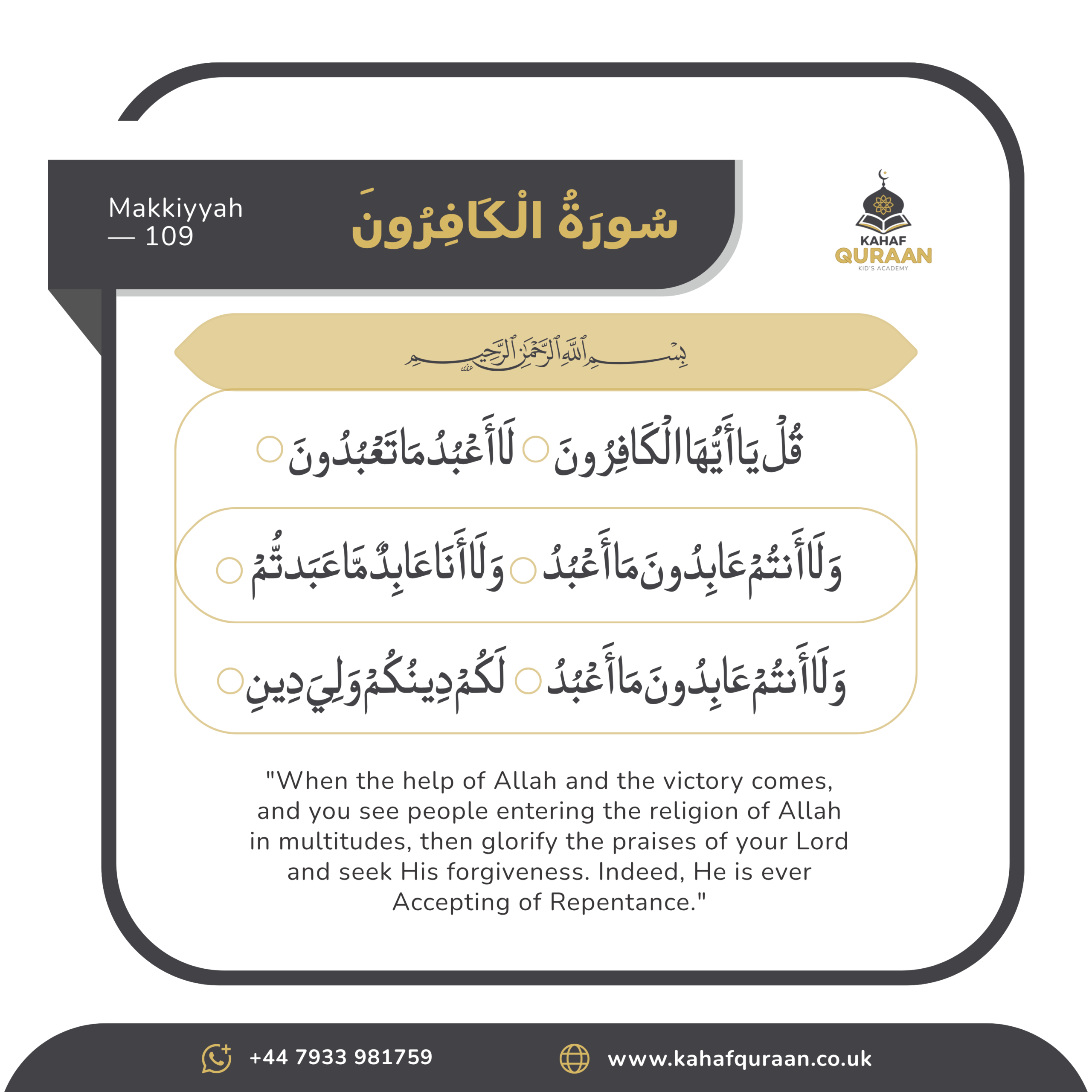 Surah Al Kafirun Quran learning visual summary by Kahaf Quraan
