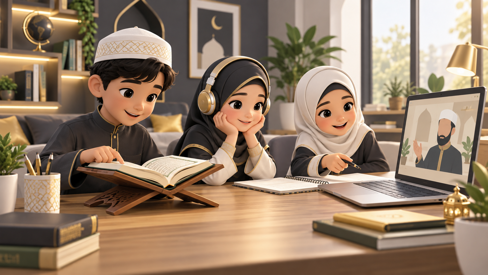 Animated children joining Online Quran Classes USA from home